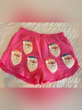 Pink Holiday Santa Appliqué Lounge Shorts